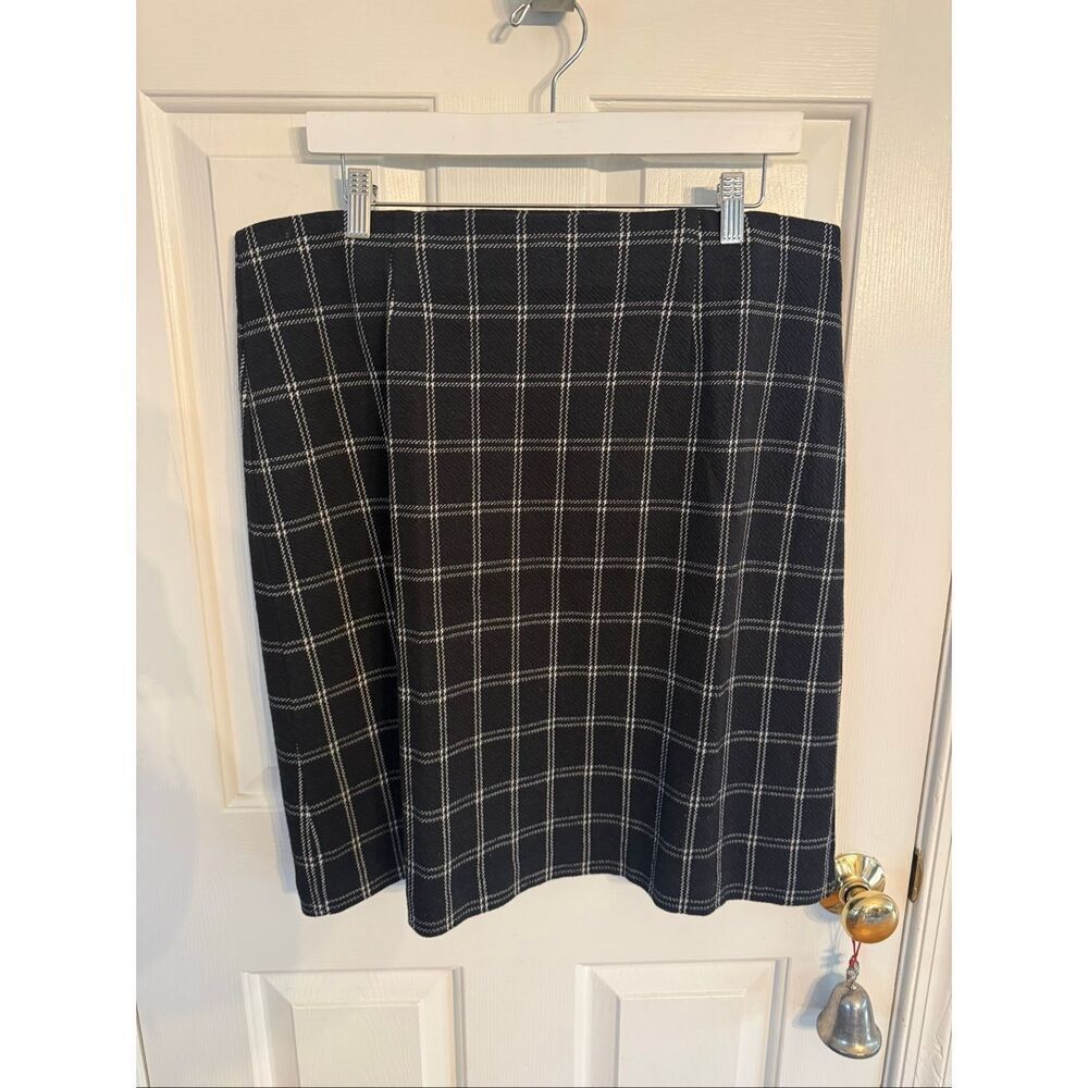 J. Jill Black W/ White Windowpane Print Pull On Stretch Skirt sz L Tall EUC